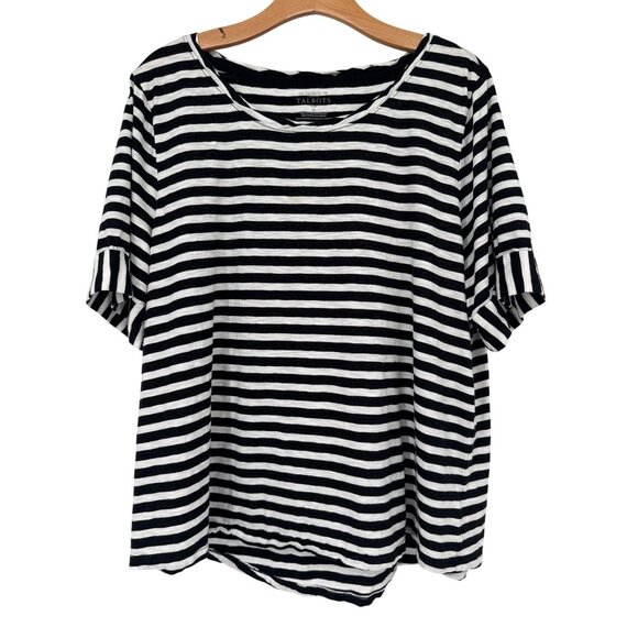 Talbots Womens tee top Black  Striped size 2X Plus Cotton Short Sleeve sparkle - Picture 1 of 5